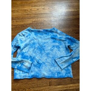 Betsey Johnson Performance Blue Tie Dye Raw Hem Sweatshirt Womens Medium